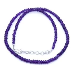 ST414-NECK3: Amethyst A Grade 3-5mm Graduated Rondelle Sterling Silver Necklace